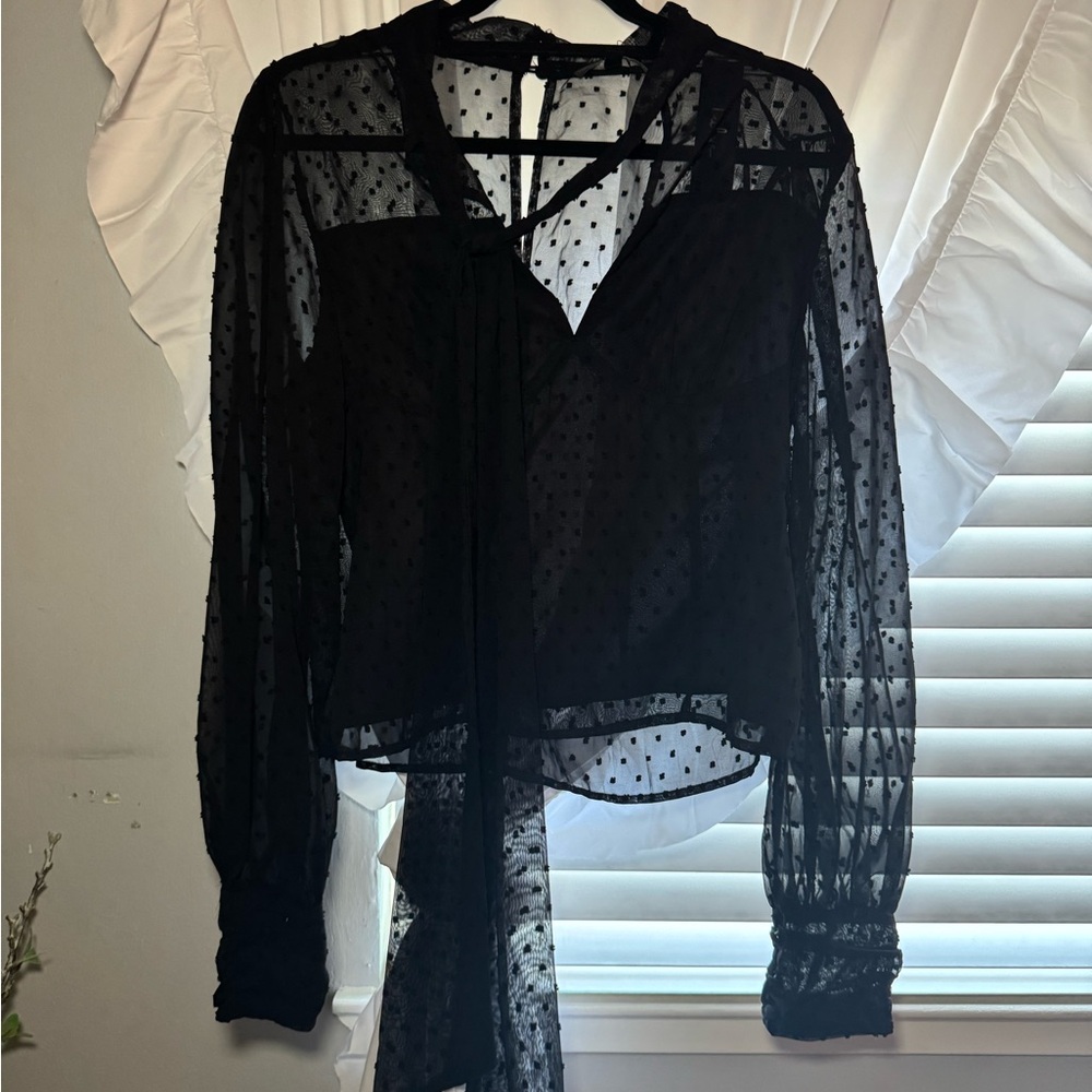 Lulu's Black Sheer Polka Dot Blouse